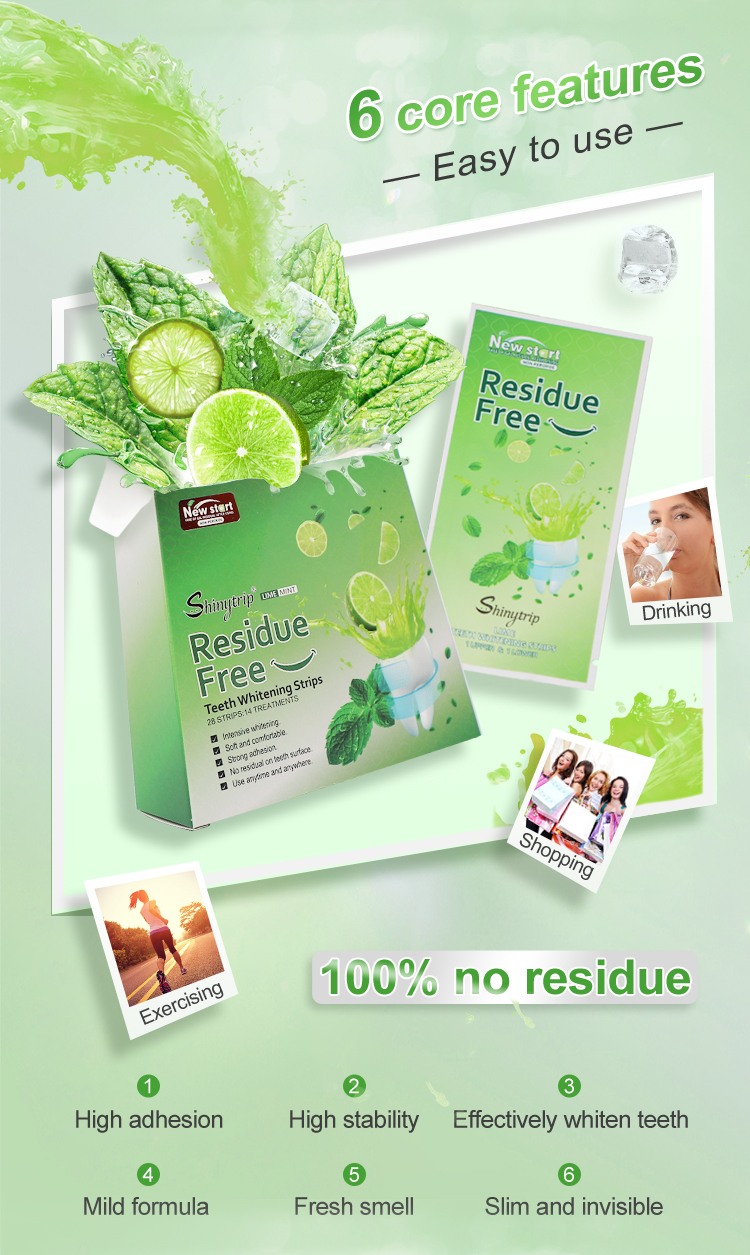 Lime Flavor Gel Residue Free Teeth Whitening Strips